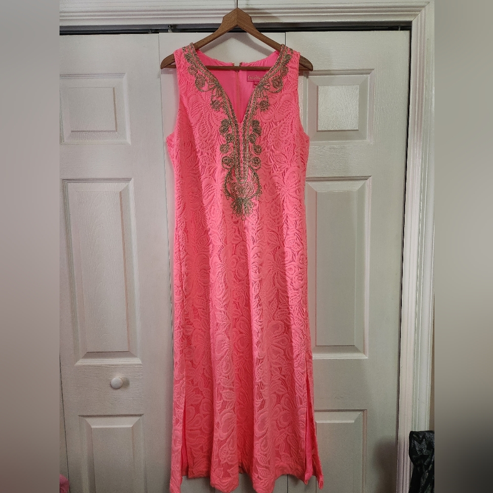 Lilly Pulitzer  Maxi Dress with Gold Embroidery